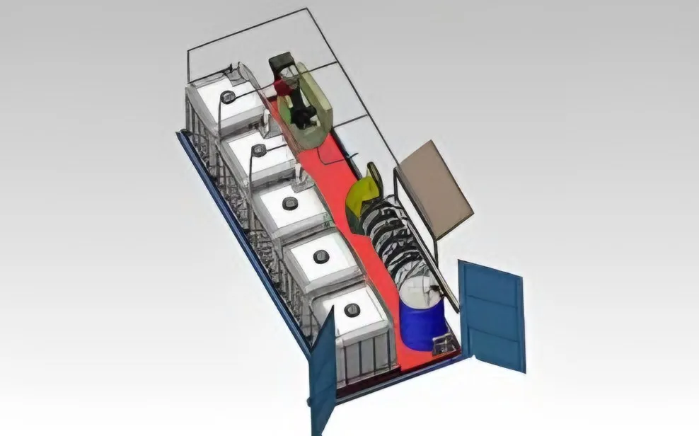 Cut-away render of container lube facility layout